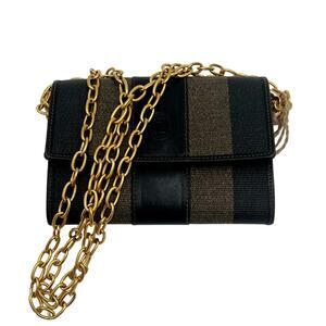 FENDI Vintage Striped Coated Canvas Coin Key Chain Wallet Converted